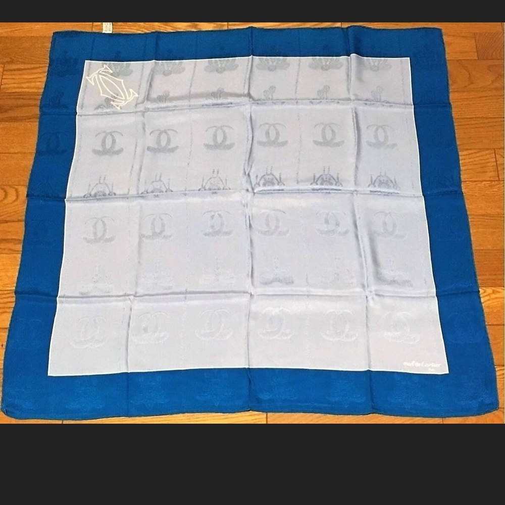 Cartier Blue and White  35×35 Silk Scarf - Picture 4 of 12